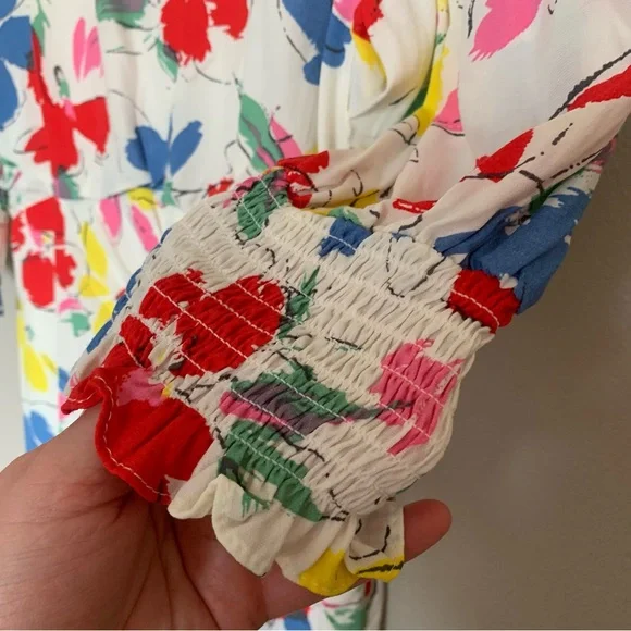 Rixo Feminine & Flirty Floral Puff Sleeve Maxi Dress Size 8 Ivory Red Blue NWT - Picture 5 of 17